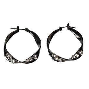 Elegant Rhinestone Silver Tone Hoop Earrings Statement Fashion Jewelry Women